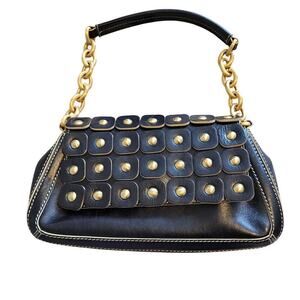 MAXX New York Women's Clutch Bag Small Black Leather Snap Gold-Plated Hardware